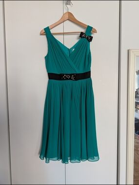 kate spade Teal Chiffon Dress with Embellished Black Bow